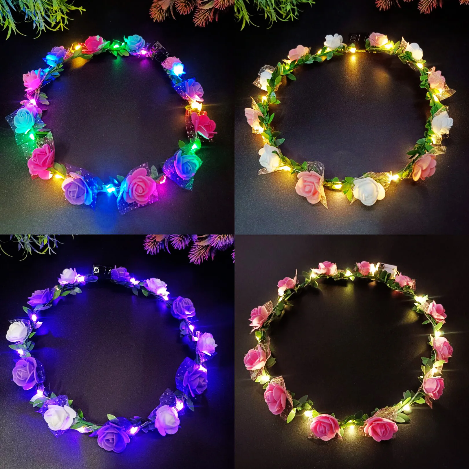 Wedding Party Crown Flower Headband LED Light Wreath Garland Decoration Women Girl Birthday Favor Luminous Hair Garland Hairband