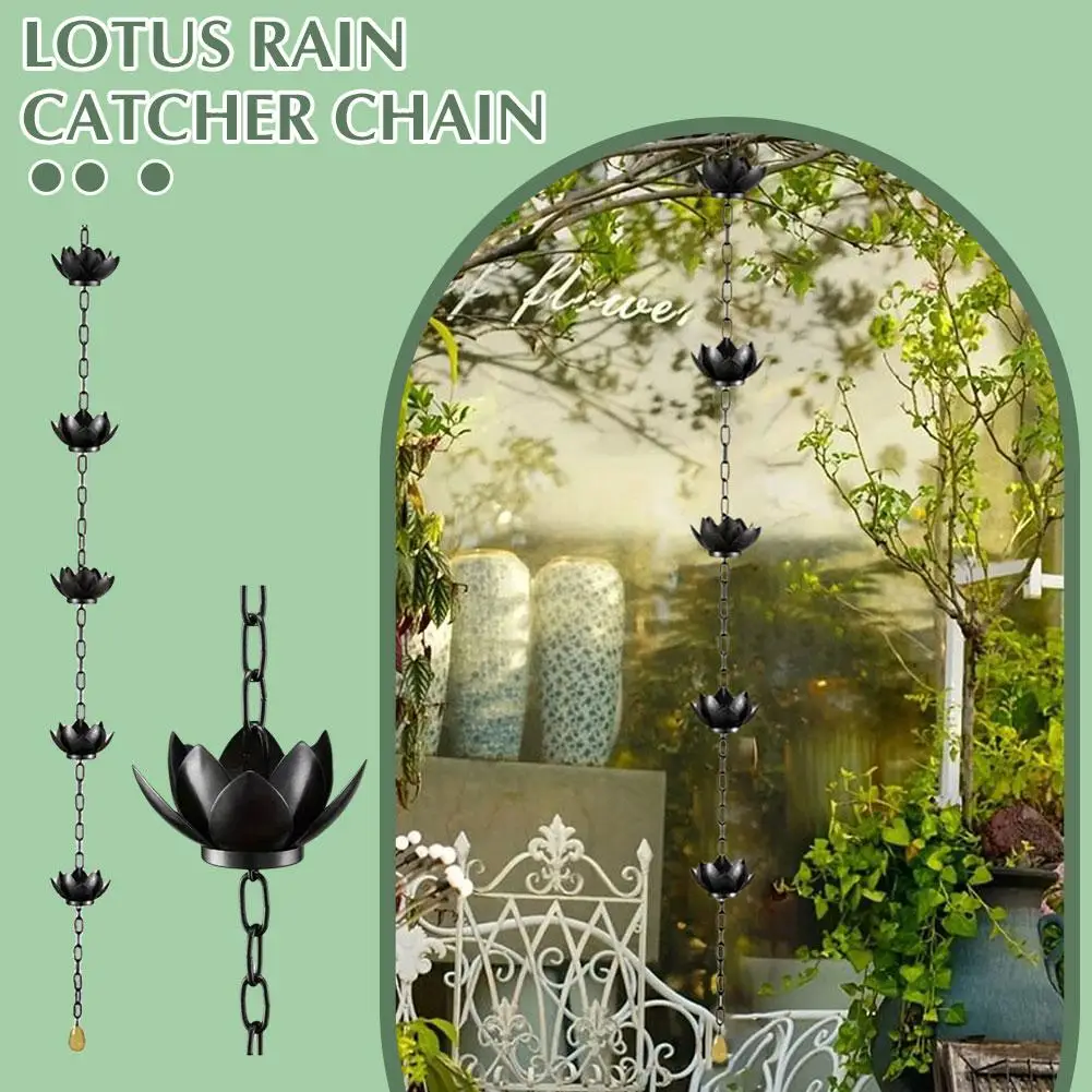 

47.2inch Outdoor Drainage Rain Chain Decoration Rainwater Ditch Decoration Courtyard Lotus Hanging Chain Drainage Diverter E3H9