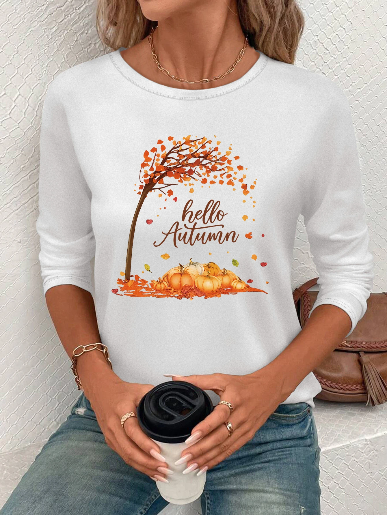 تي شيرت نسائي برقبة دائرية بنمط مطبوع، تي شيرت كاجوال، مقاس عادي، قابل للغسل في الغسالة، متعدد الاستخدامات لجميع المواسم، بوليستر 100%