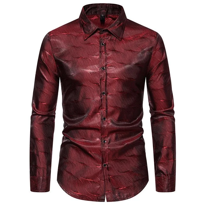 High Quality Long Sleeve Mens Casual Shirt Gold Luxury Shirt Jacquard Woven Silk Shirt Mens Dress Shirt camisas de hombre