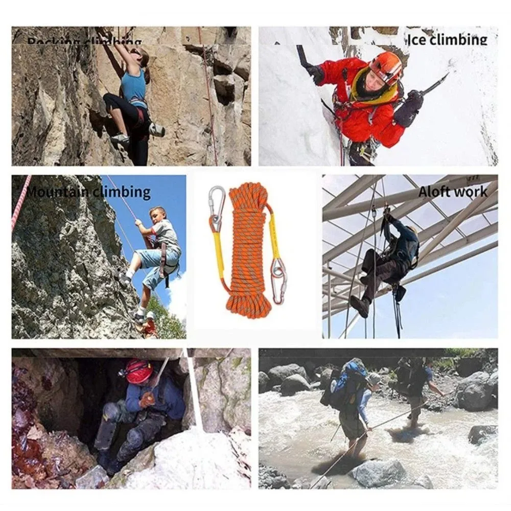 Tool Thickened 10mm Safety Life Rope High Strength Static Climbing Rope with 2 Steel Hooks Safety Survival Rope Hiking