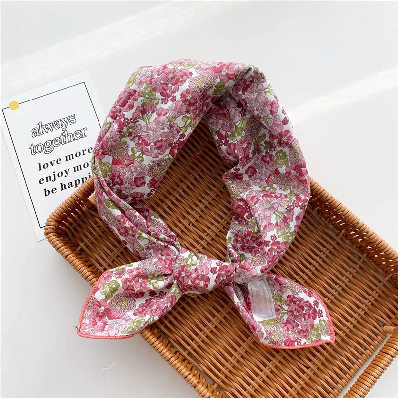 63cm Cotton Print Floral Square Scarves Kerchief Women Scarf Flower Neckerchief Headband Turban Bandana Neck Bag Hair Decoration