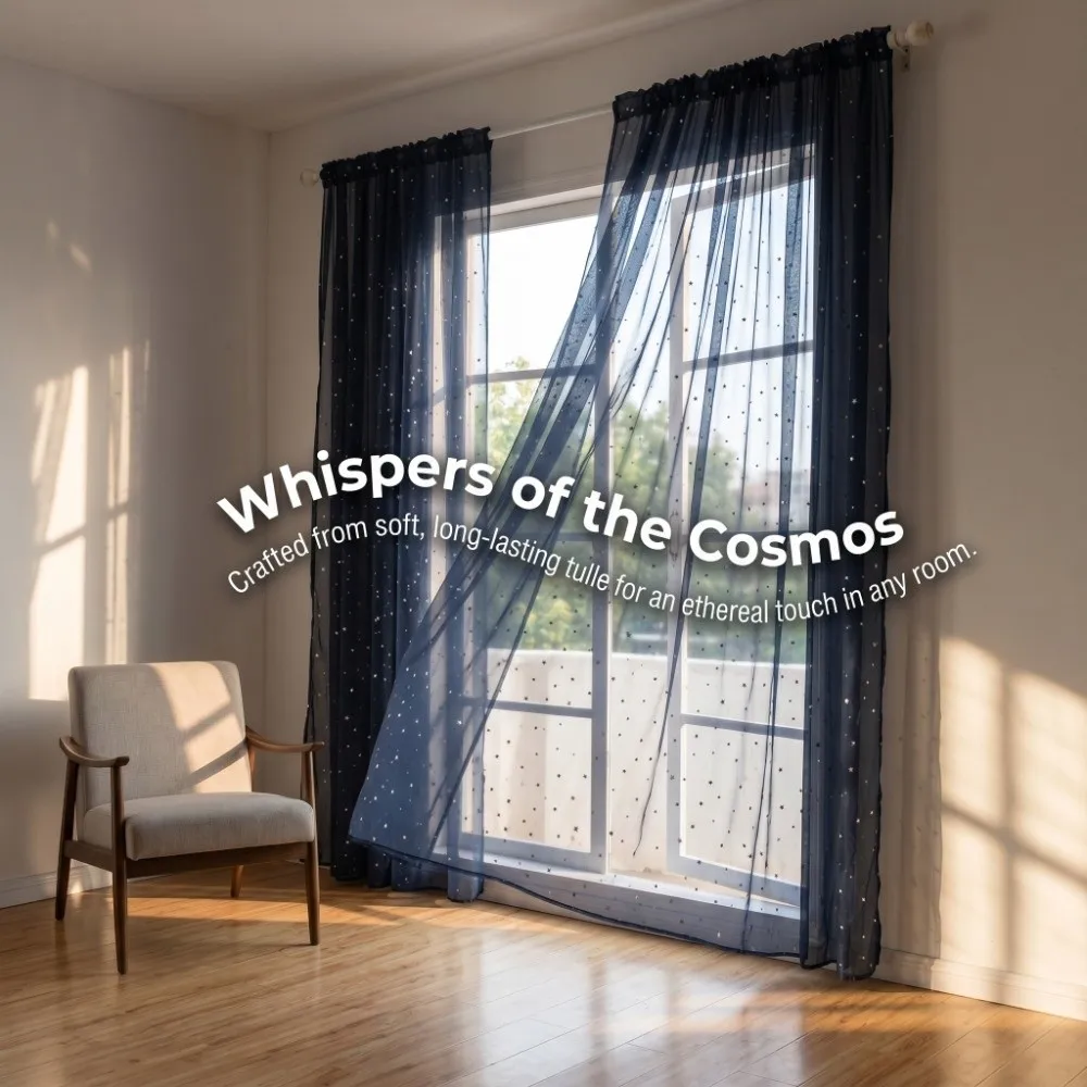 Romantic Polyester Curtain White Navy Blue Star Print Tulle Curtain Light Filtering Tulle Voile Curtain Window Treatment