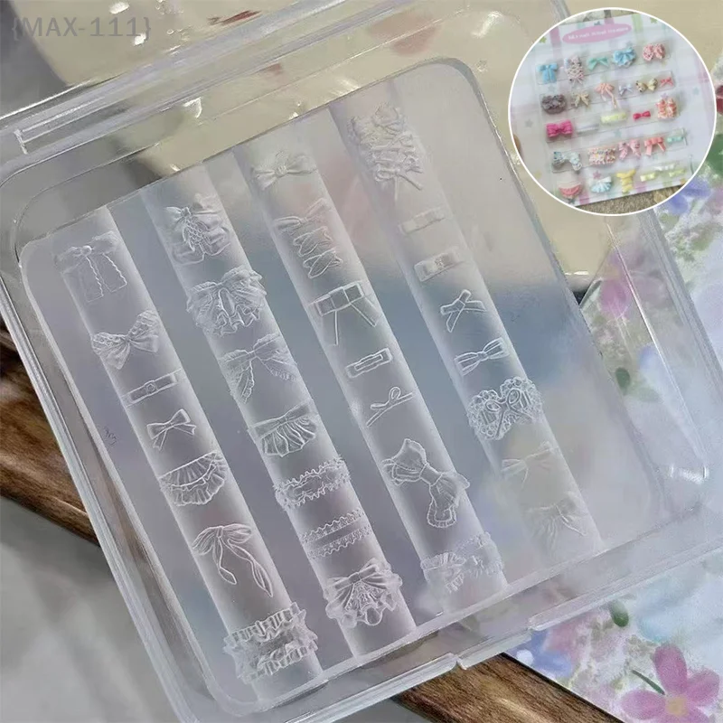 Moule de sculpture en Silicone pour Nail Art 3D, ours, lapin et nœud papillon en Relief, pochoirs d'estampage pour vernis Gel UV pour breloques d'ongles à faire soi-même