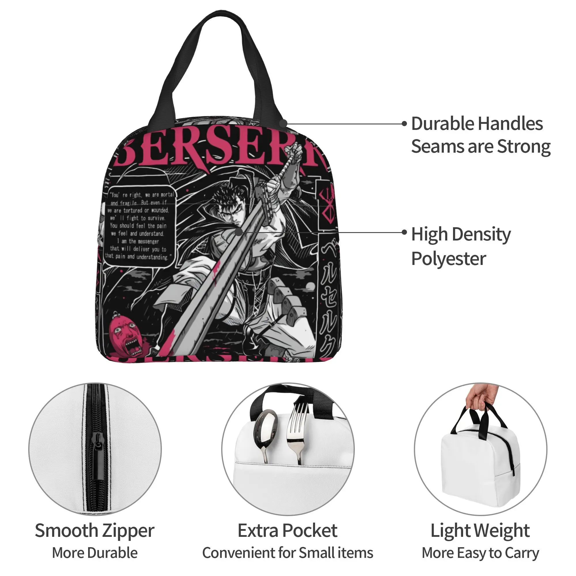 Bolsa de almuerzo aislada personalizada B-Berserks para mujer, impermeable, manga japonesa, dibujos animados, Anime, caja térmica Bento, oficina, trabajo, escuela