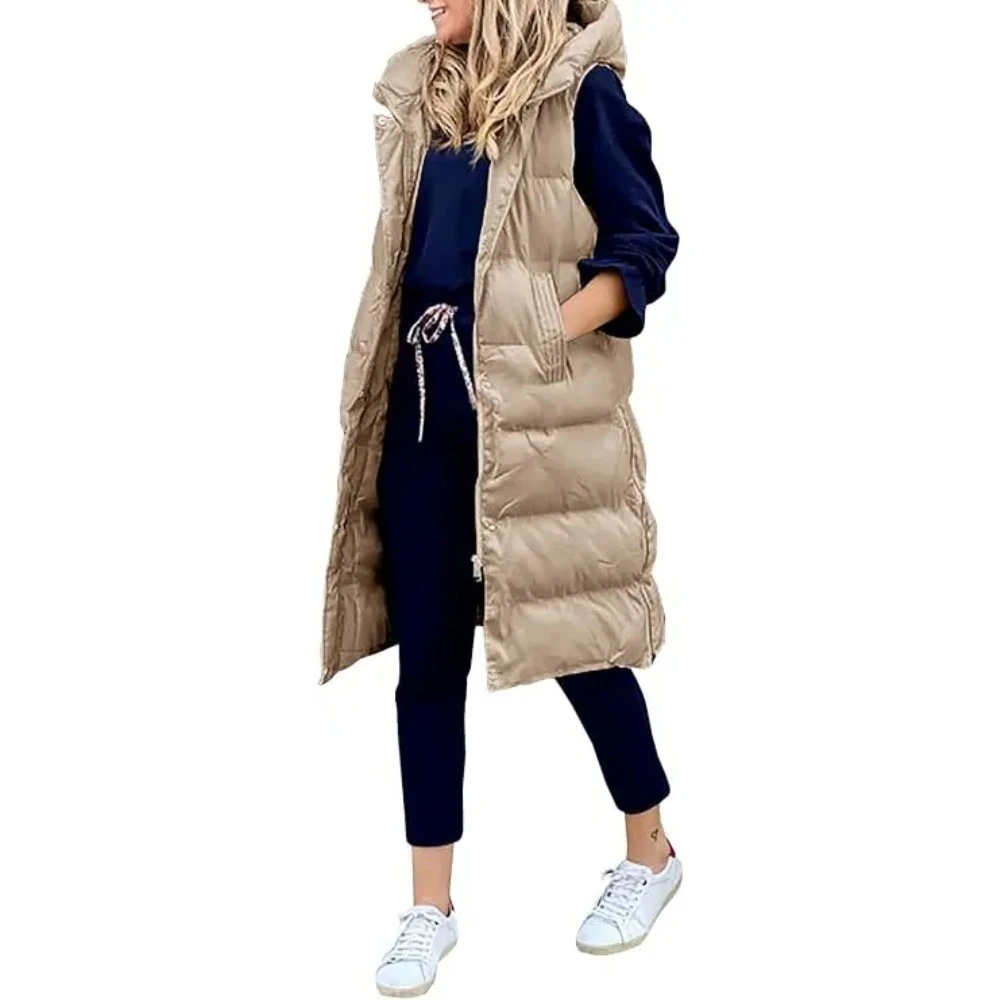 

Women's Hooded Long Down Vest Full-Zip Sleeveless Puffer Vest Fashionable Coats Jacket
