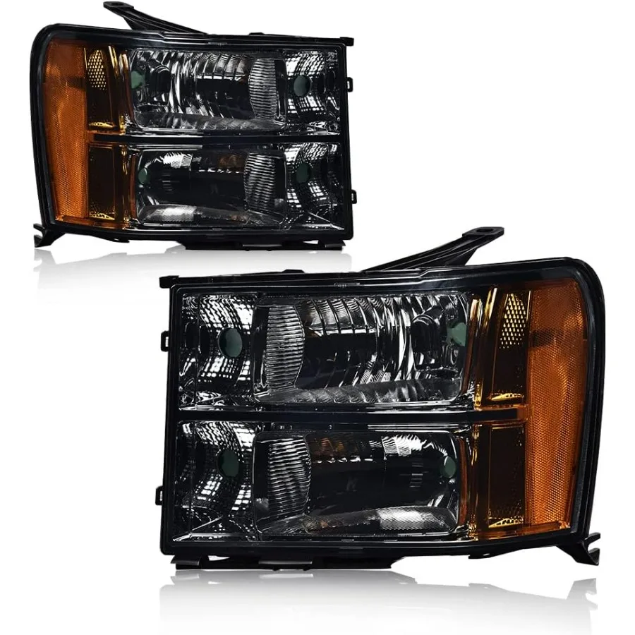 

Headlight Assembly Compatible with 2007-2013 GMC Sierra 1500 2500HD 3500HD Driver & Passenger Side Halogen Headlamps Smoky Lens
