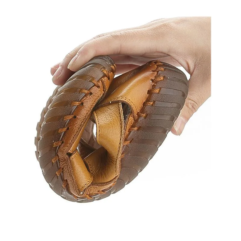 Sandalias de gladiador Retro de verano para mujer, zapatos planos sin cordones de cuero genuino, mocasines acogedores para mujer, sandalias para