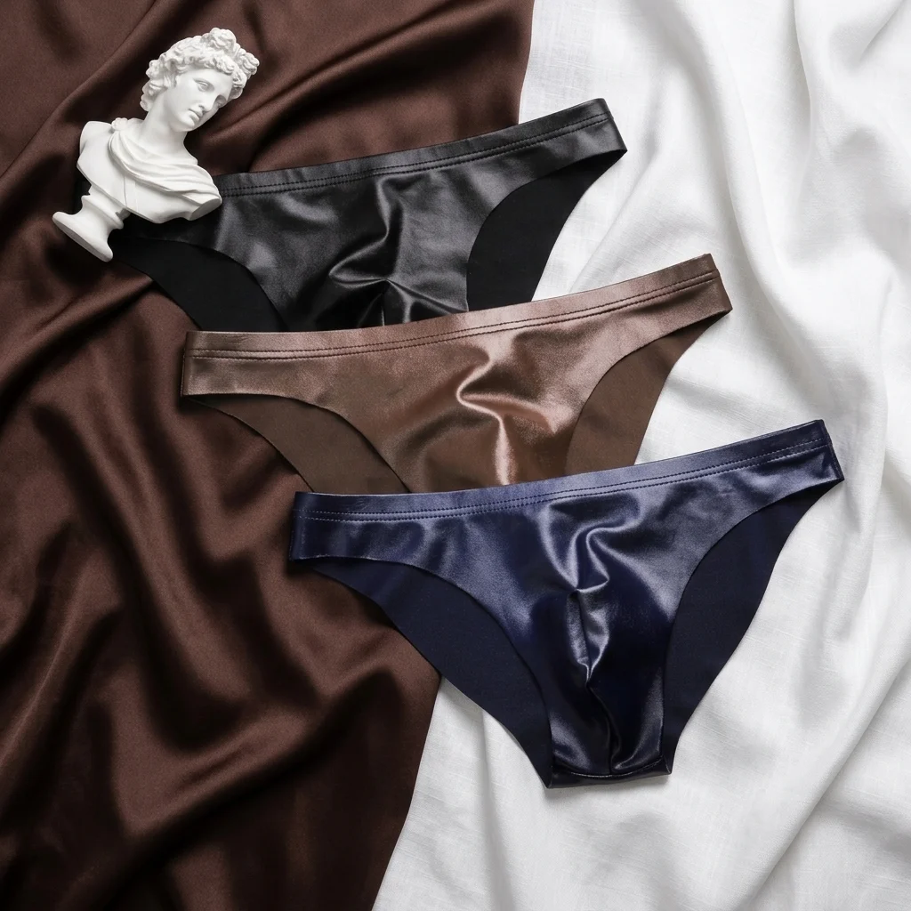 

Набор из 3 мужских бесшовных трусов с металлическим блеском, шелковисто-мягкие, дышащие, мужское нижнее белье