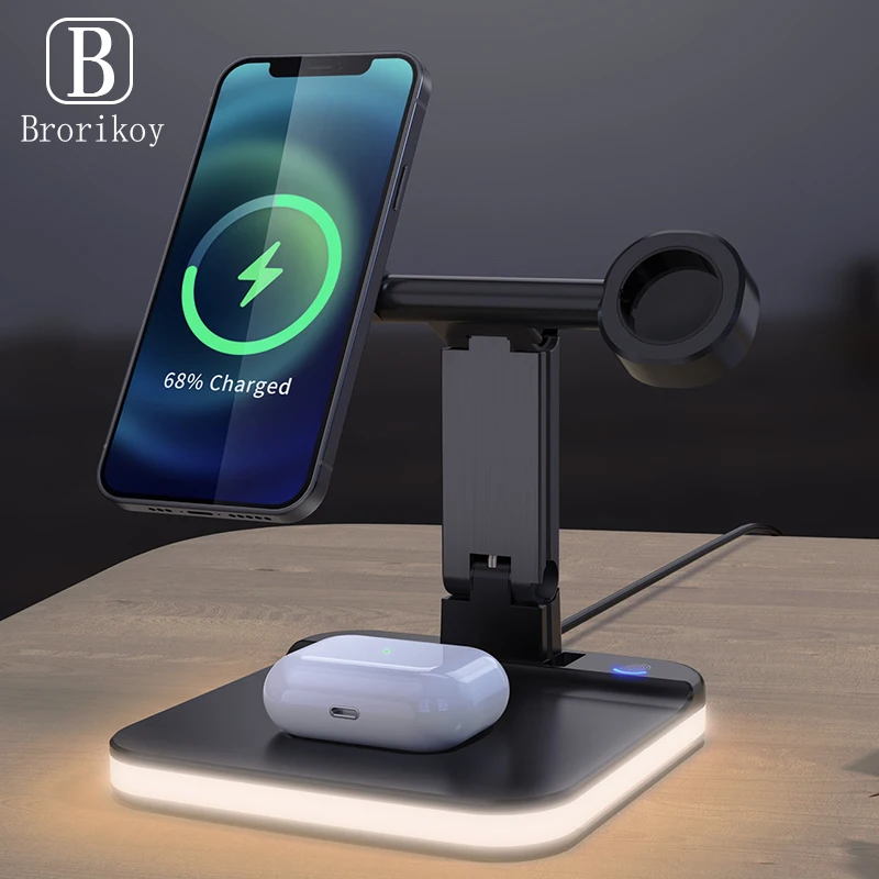 

3 in 1 Magnetic 15W Wireless Charger Stand For iPhone 12 13 Mini Pro Max iWatch 7 6 5 4 2 Airpods Pro Fast Charging Dock Station