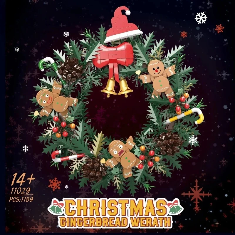 

Christmas Gingerbread Man Garland Building Blocks 1159PCS With Bell Pine Cone DIY Assembly Xmas Home Decoration Kids Gift