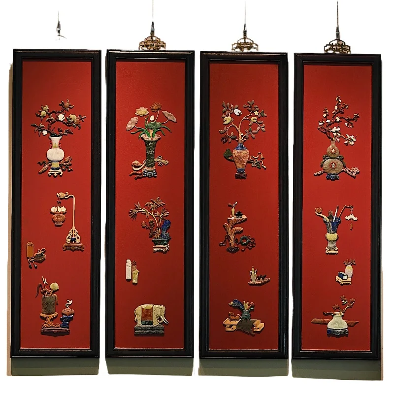 Four-screen craft painting hanging screen Wenwan collection decoration gift giving gift