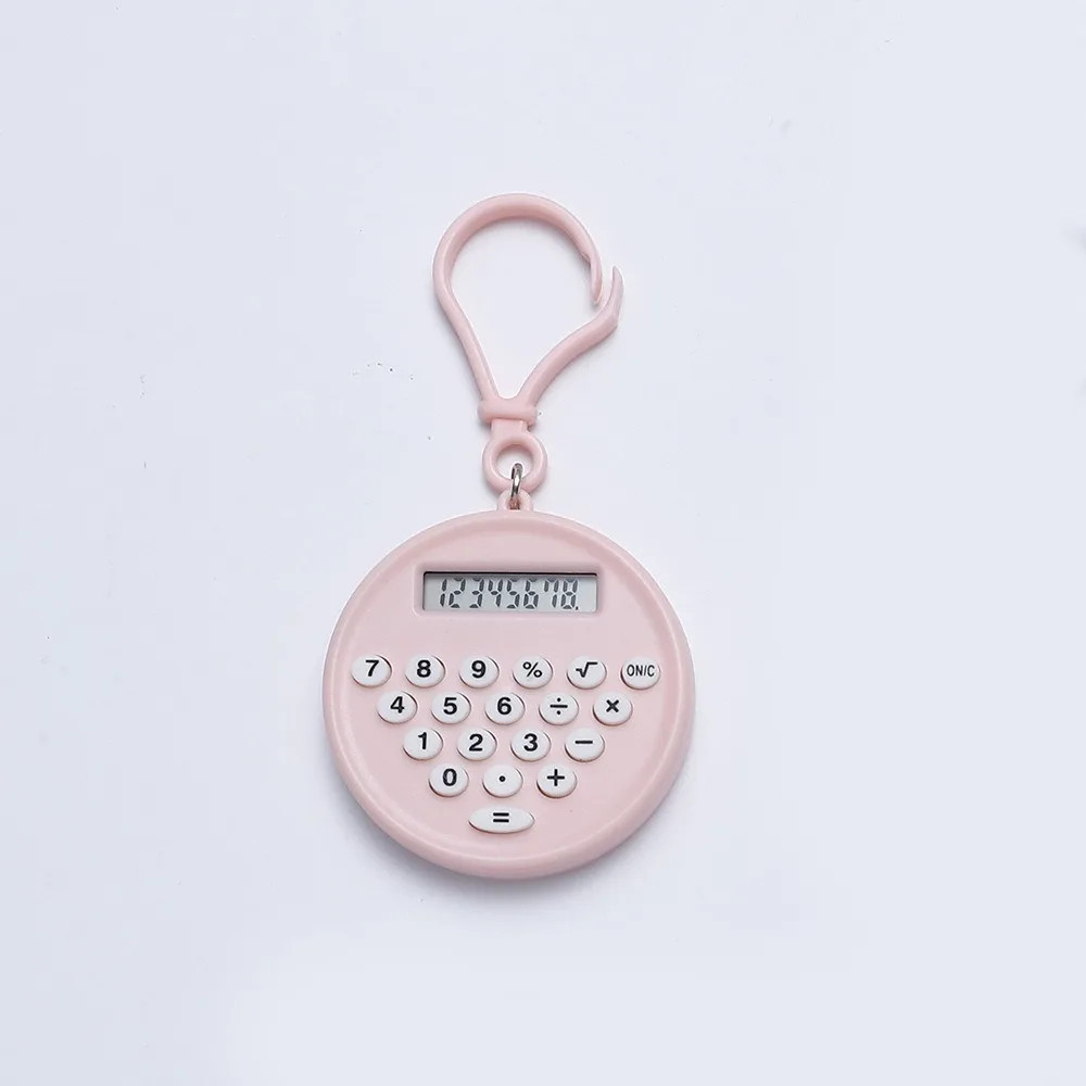 Portable Mini Calculator 8 Digits Display Silent Button Keychain Calculator Round Lightweight Electronic Calculator