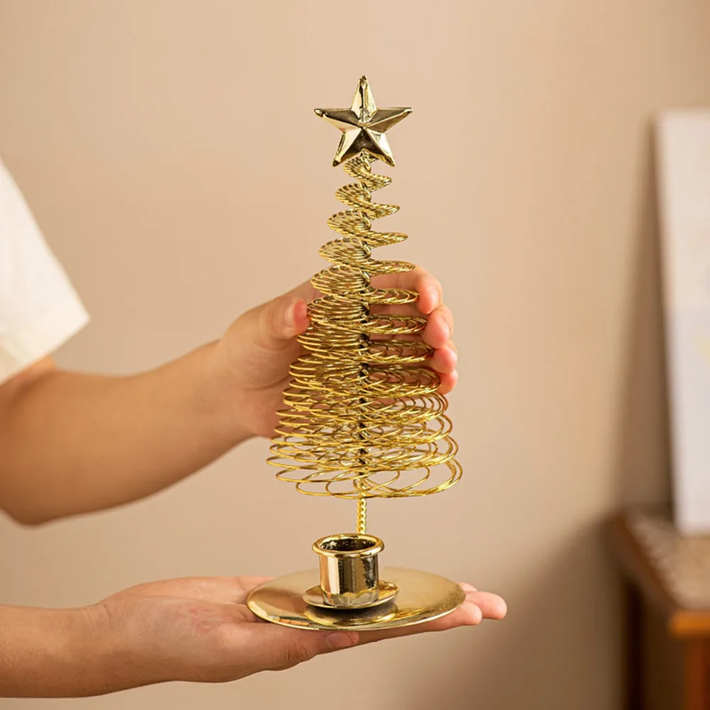 Practical Gold Christmas Tree Candlestick Metal Durable Pine Tree Candle Holder Stable Bottom Christmas Table Decoration Navidad