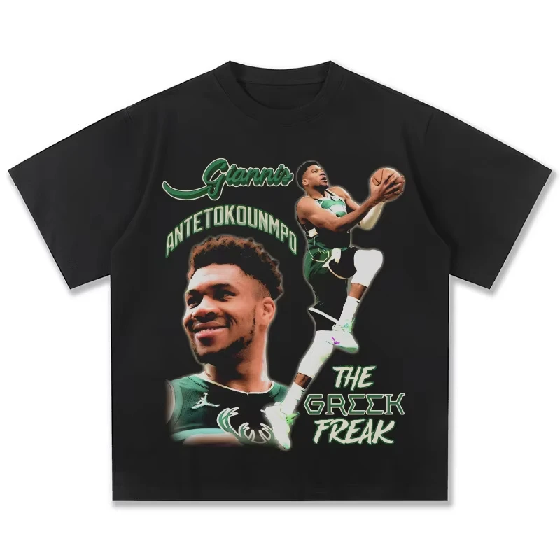 SherkMilwaukee Giannis Antetokounmpo estrella impresa marca de moda de manga corta cuello redondo algodón Casual transpirable de alta calidad