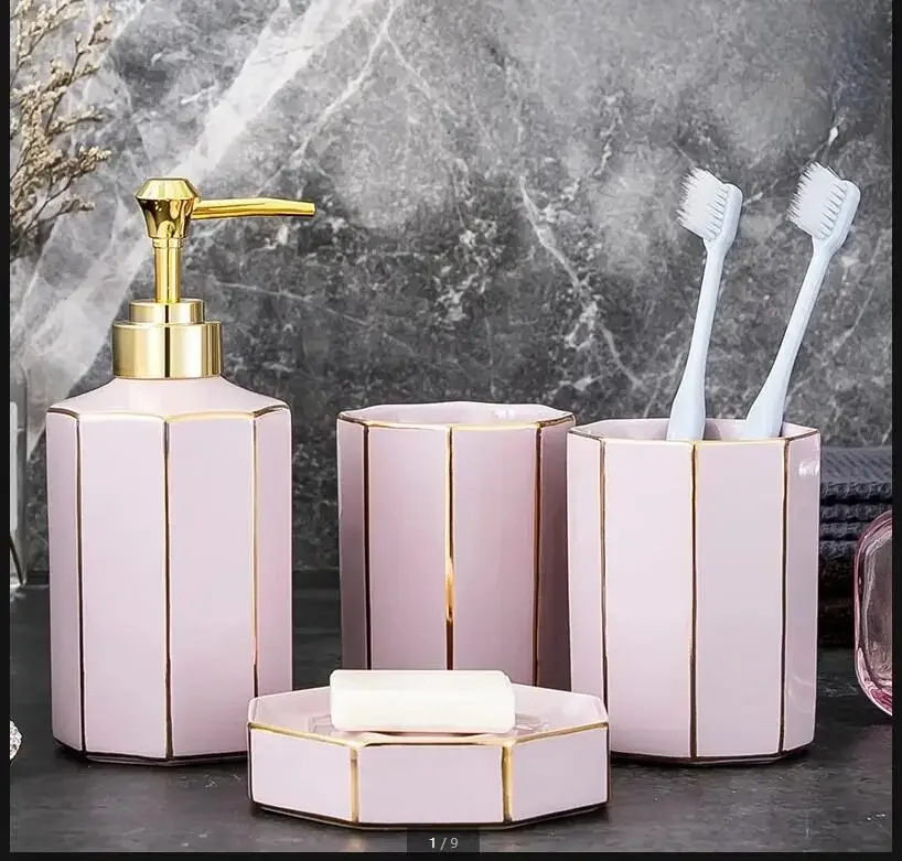 

Ceramic Bathroom 4-piece set Mouthwash Cup set wash set toiletries Lotion Bottle Soap dish Toothbrush holder Bathroom supplies
