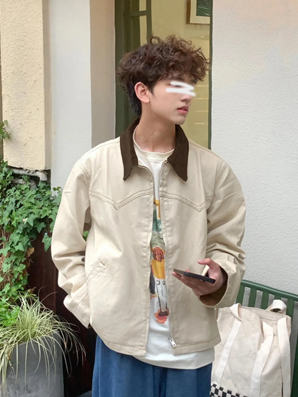 

i ort Baseball Sle Jaet for Men Trendy Brand Cool Flip Collar Vintage Detroit Workwear Jaet Youth ular Autumn O...