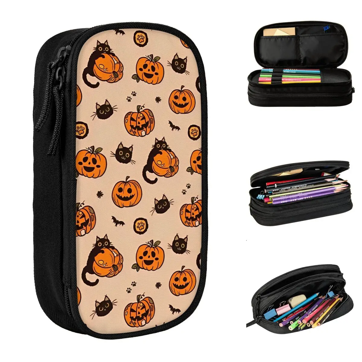 Halloween Pumpkins Ghosts Cat Pencil Case Fashion Trick or Treat Cute Pen Holder Bag Student Students School Zipper Pencilcases