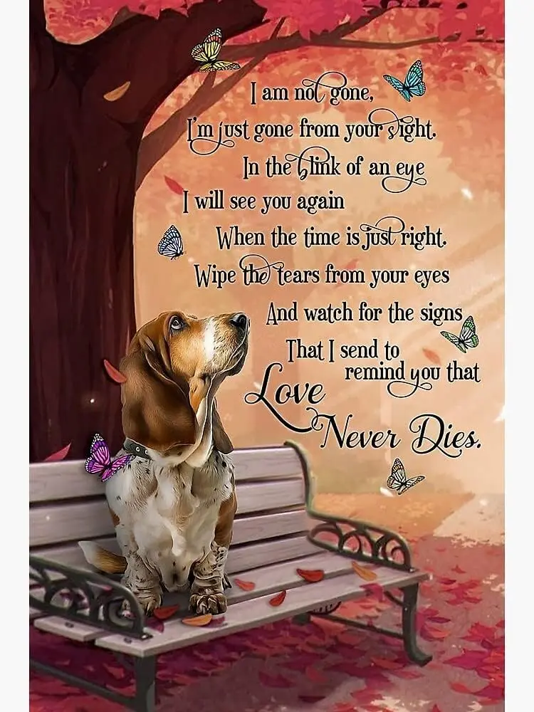 1 PCS,Basset Hound Love Never Dies I'm Not gone Dogs Lover Metal Tin Sign Vintage Chic Metal Poster Wall Decor Retro Bar Wal