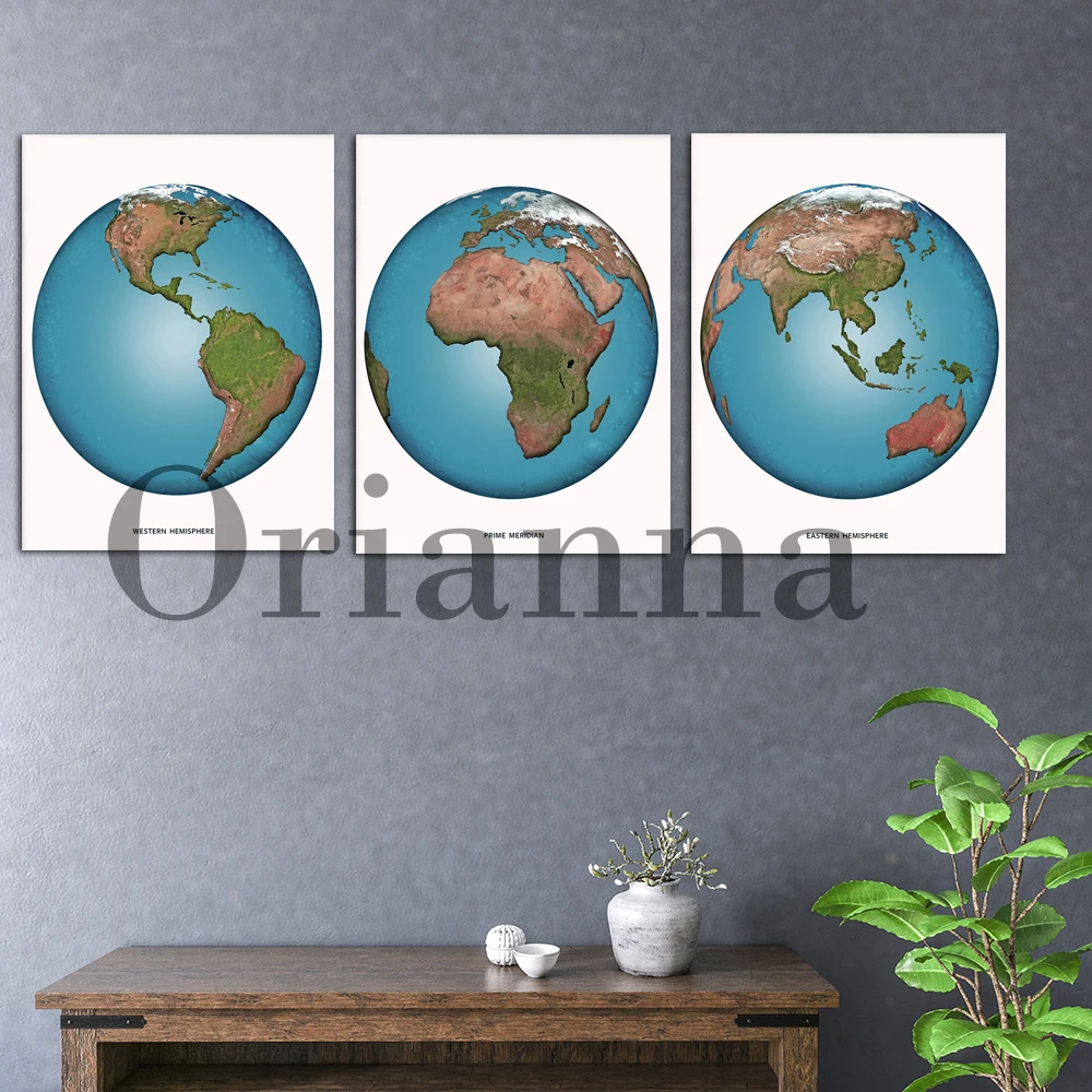 Earth World Map Colorful Geography Planet Skyscape Wall Art Prints Posters Home Kid Room Study Library Classroom Decor Painting