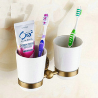 Bathroom Accessory Wall Mounted Toothbrush Holder with Two Ceramic Cups tba275