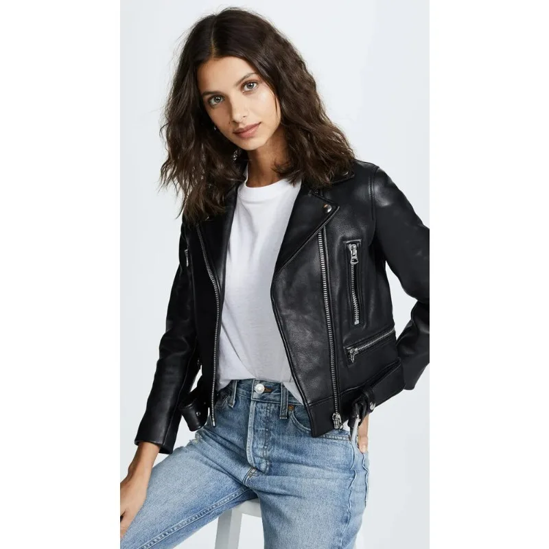 100% Genuine Lambskin Stylish Black Leather Jacket with Woman Jacket Fashion Trends