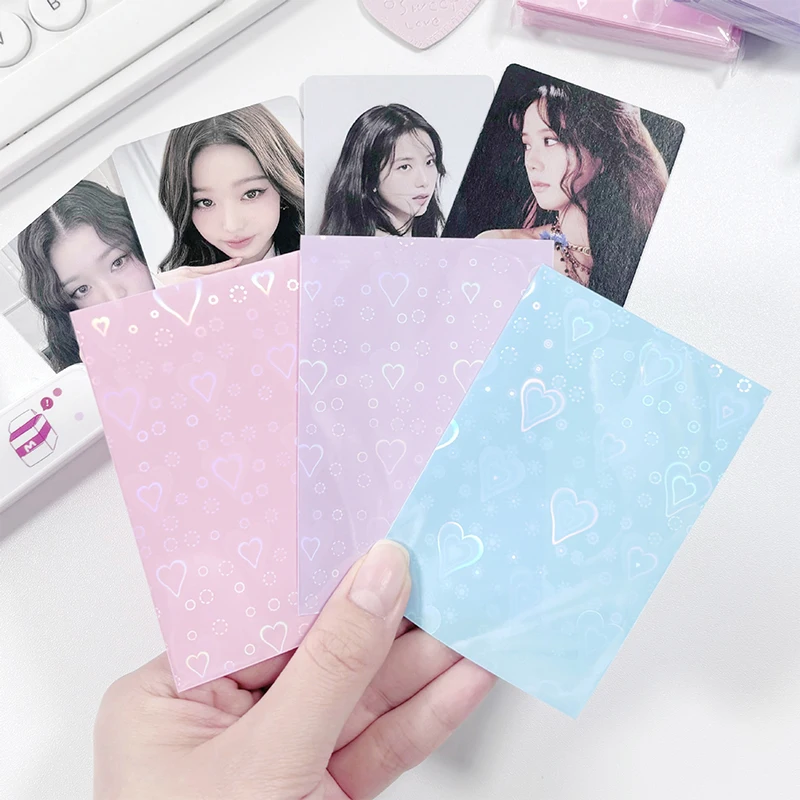 50Pcs Kpop Card Sleeves Card Holder Heart Bling Photocard Holder Photo Card Films Cards Protector Photo Cards Protective