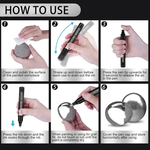 クロムペイントマーカー反射液ミラーペイントペンゴールデンシルバーインク2mmモデルメタルウッドプラスチック石のための書き込みチップ 6ベストセールスゴールデンペン-2