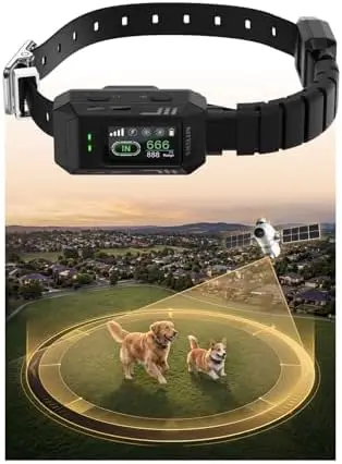 Wireless Dog Fence & GPS Dog Collar - Electric Fence with Antenna, Shock Collar for Boundary Training, Stable Signal, Adjustable