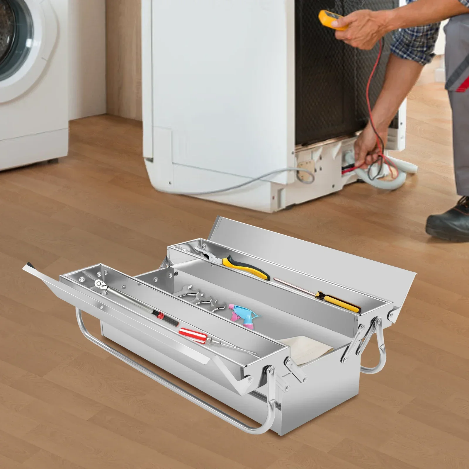 Dual-handle Design Tool Storage Box Folding Tool Box 2-Layer Multi-Function Tool Organizer for Screwdrivers Wrenches ﻿ ﻿