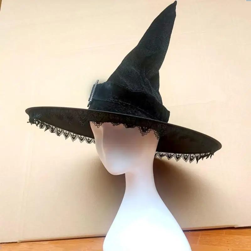 652f Witch Hat Party Party ACCESSOIR avec dentelle Silver Buckle Dridic Wizard chapeau