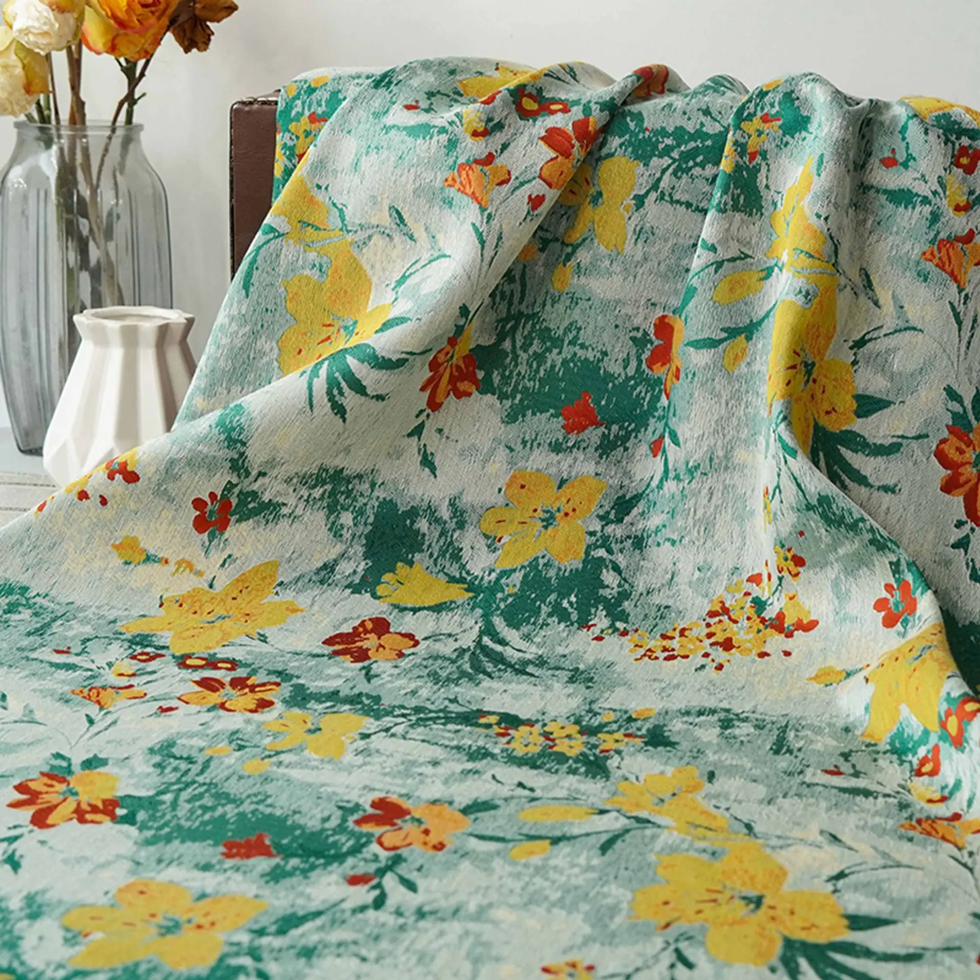 

Pastoral Floral Yarn Dyed Jacquard Fabric Women's Elegant Dress Coat Handbags Decorative Sewing Fabric