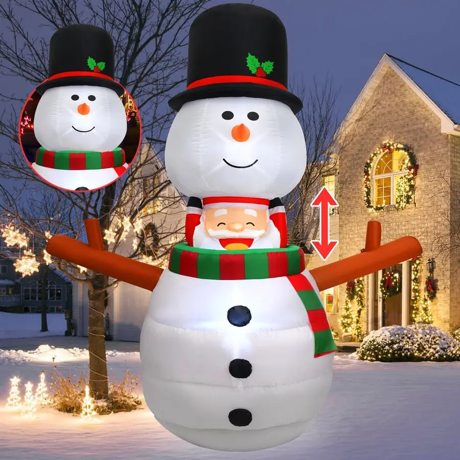 

Christmas Inflatable Outdoor Decorations Animated Snowman Santa Claus Pop Up Xmas Blow Ups Holiday Yard Decor with LED Lights Wi