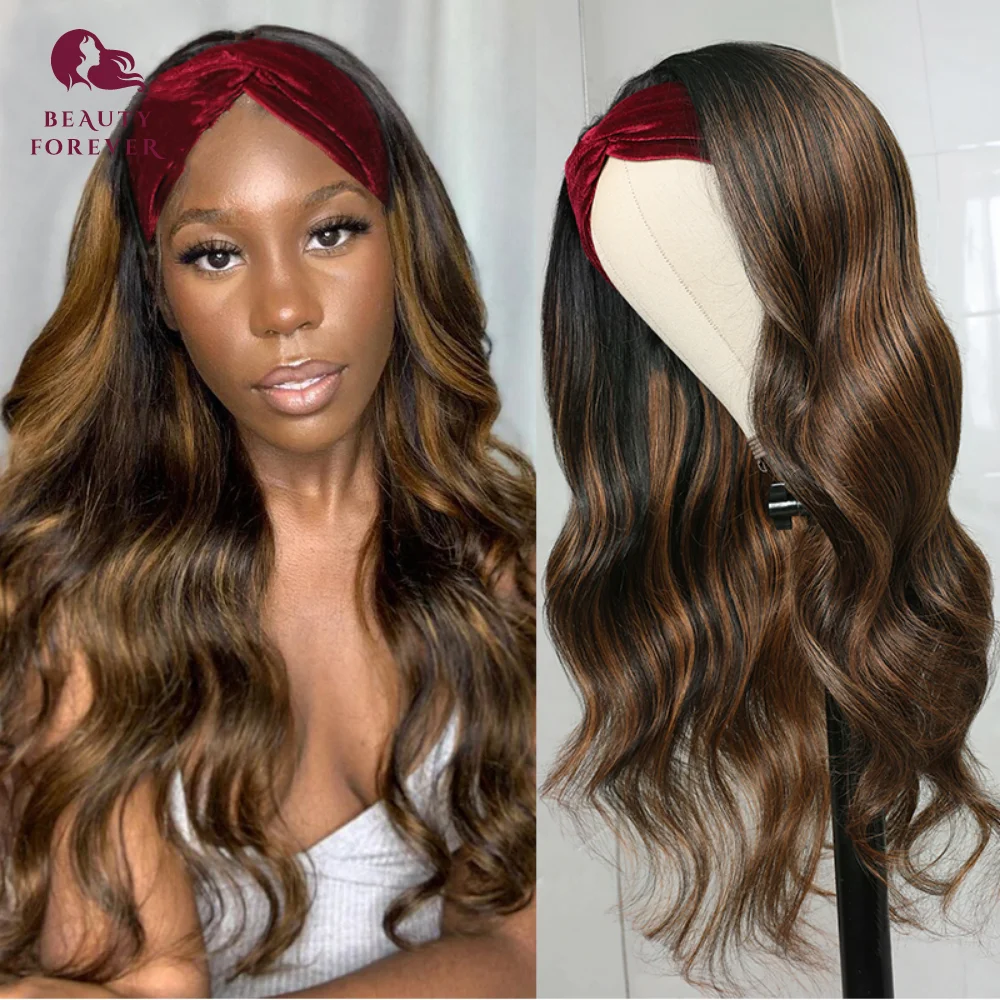 Beautyforever Balayage Brown Headband Wigs Human Hair Body Wave Brazilian Colored Human Hair Wigs With Headband For Women