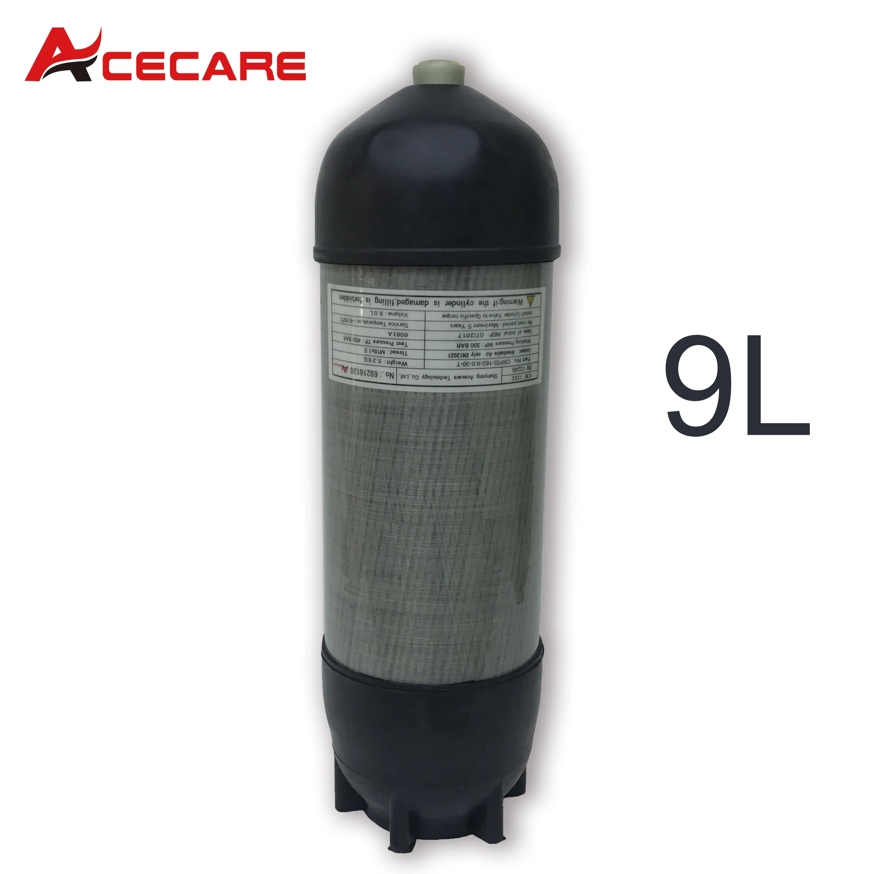 ACECARE 9L CE HPA Carbon Fiber Cylinder 300Bar 4500Psi 30Mpa  with Rubber Protection Boots Scba Diving Air Tank M18*1.5