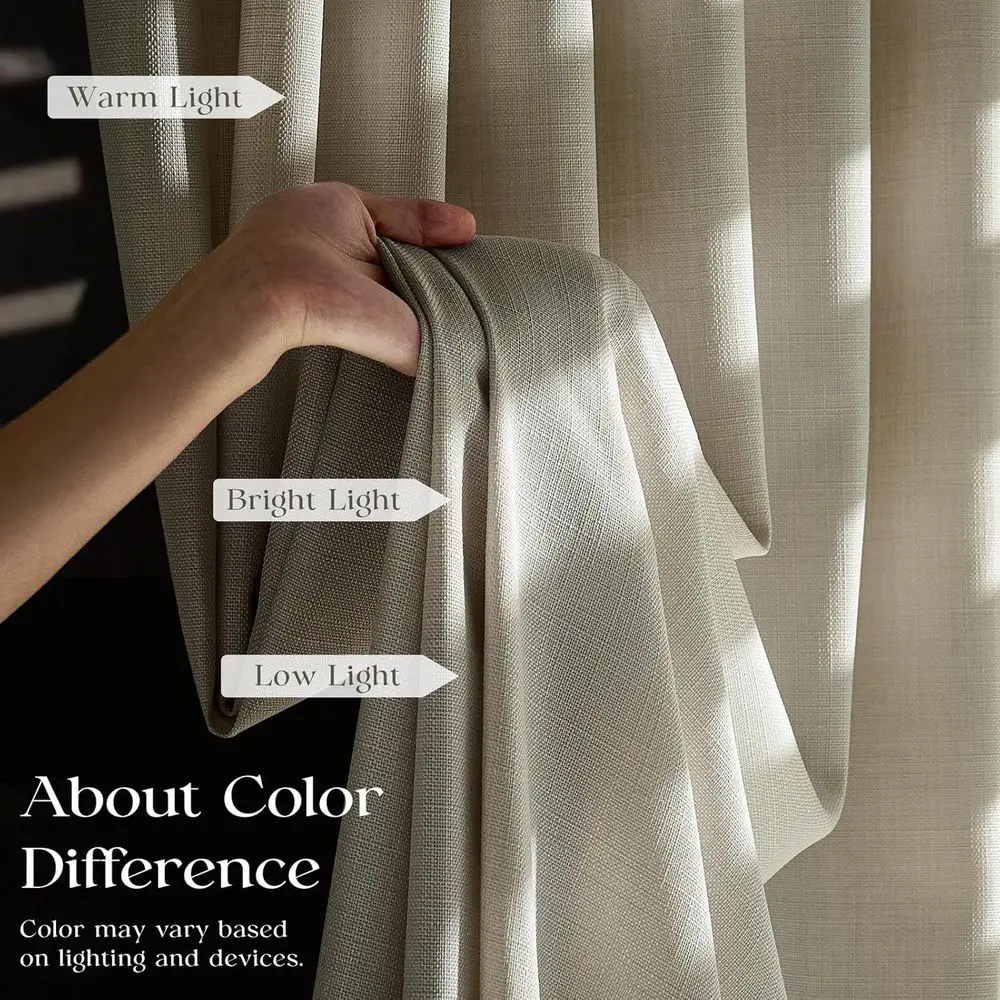 Extra lange Faltenvorhänge aus Birkenleinen, 102 Lichtfilter, Boho-Stil, Privatsphäre für Wohnzimmer und Schlafzimmer