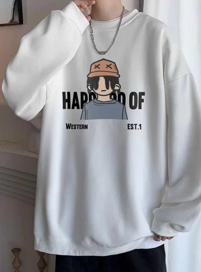 

Футболка мужская осенняя дышащая пара с длинным рукавом и графическим рисунком Happy Hip Hop Crewneck однотонная футболка с принтом спортивная дышащая