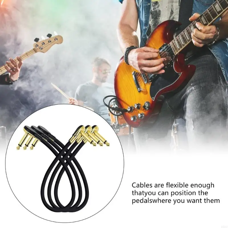 H0XE 3Pcs 1/4Inch Guitar Pedal Cables Right Angle Plug 15/20/30cm Guitar Patches Cable Instrument Effects Pedal Patches Cable