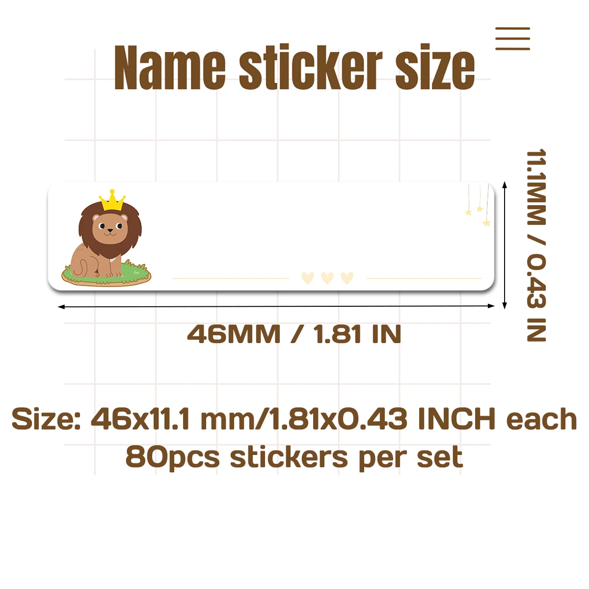 80/160/240pcs Personalized Name Stickers Custom Waterproof Labels Stick on Tag Kids Teacher Parents School Daycare - Lion