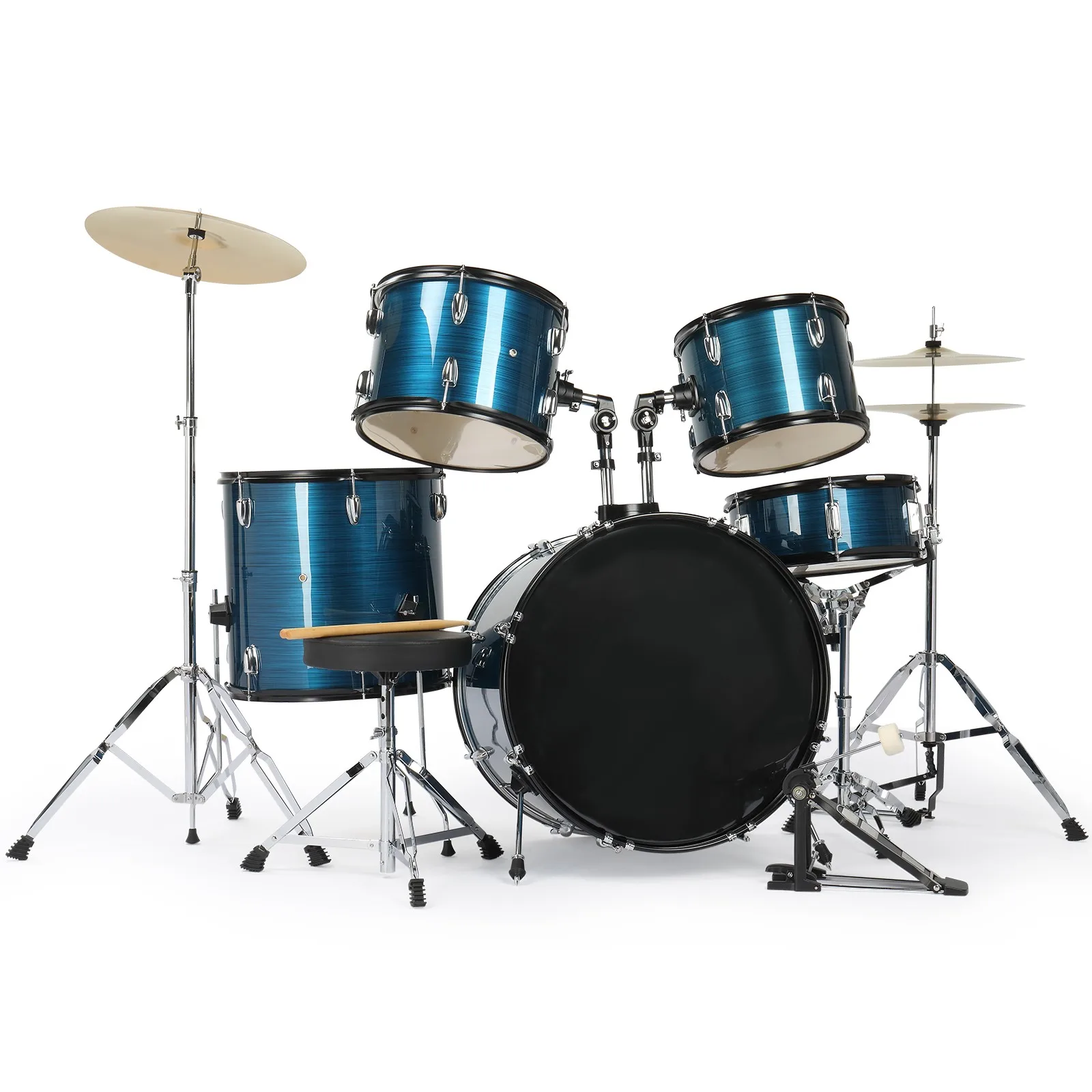

New Adult Drum Set 5-Piece 22 in Complete Full Size Drum Kit,Throne Stand,Sticks