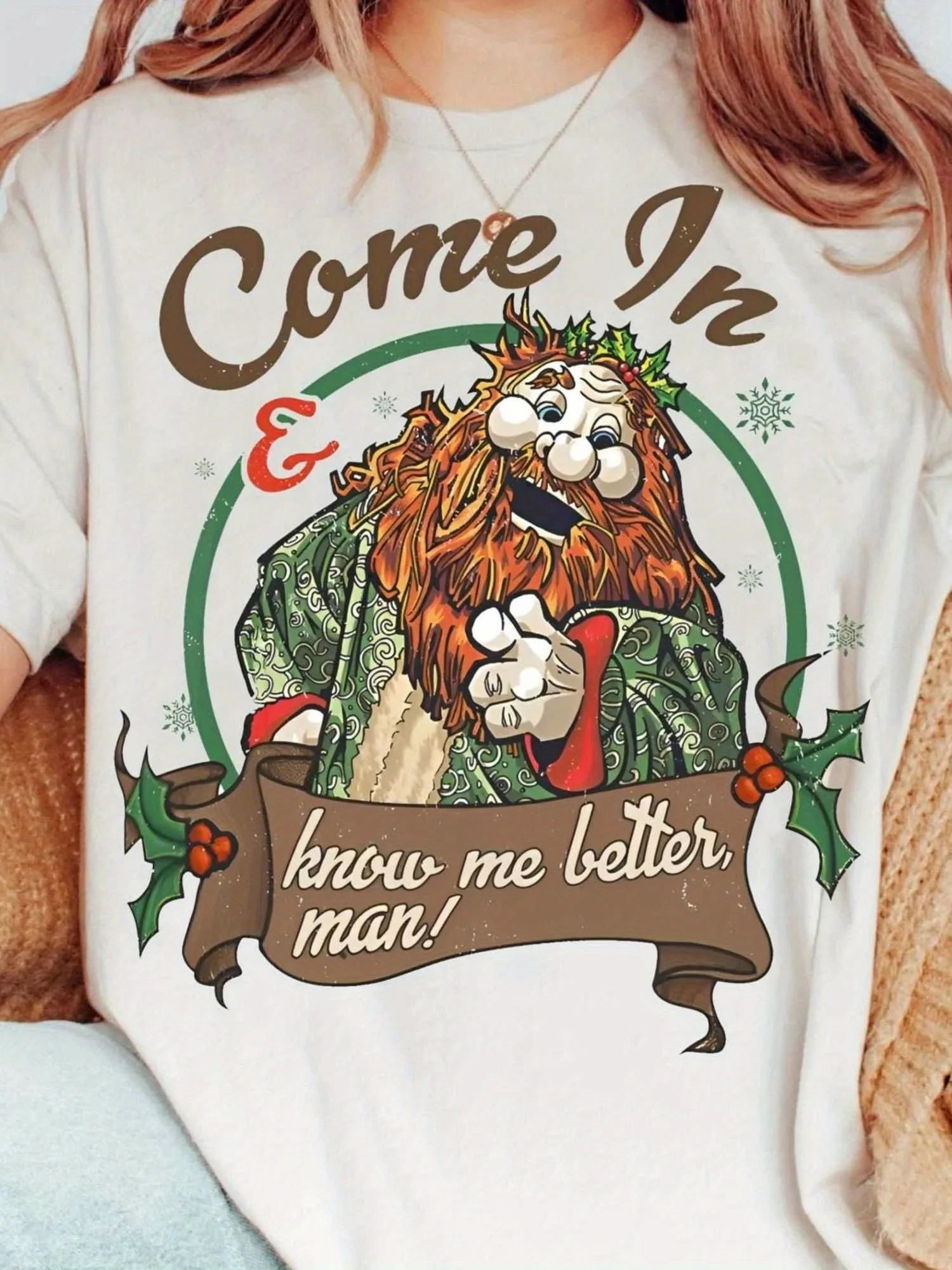 

Disney Retro Puppet Christmas Carol Men's and Women's T-shirts - "Come in, get to know me better! Short sleeved