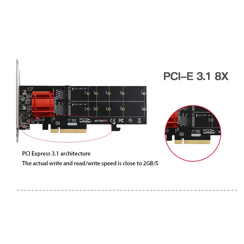 Para o desktop adaptador de expansão pcie3.1 x8 dupla m.2 expansão cartão de jogo pci-e riser cartão pcie conversor nvme acessórios do computador