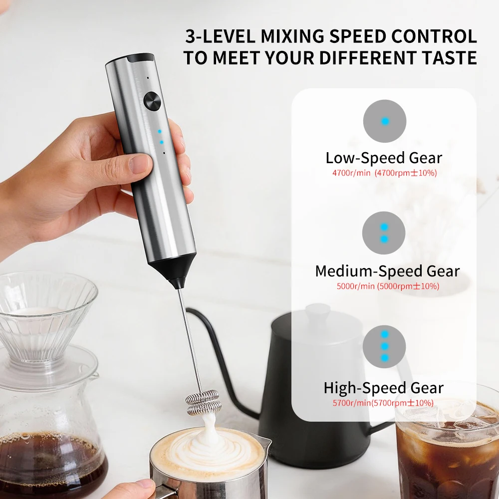 Batidora eléctrica portátil, inalámbrica y recargable, con múltiples funciones, 3 velocidades y 2 batidores, fabricada en acero inoxidable resistente, ideal para preparar matcha.