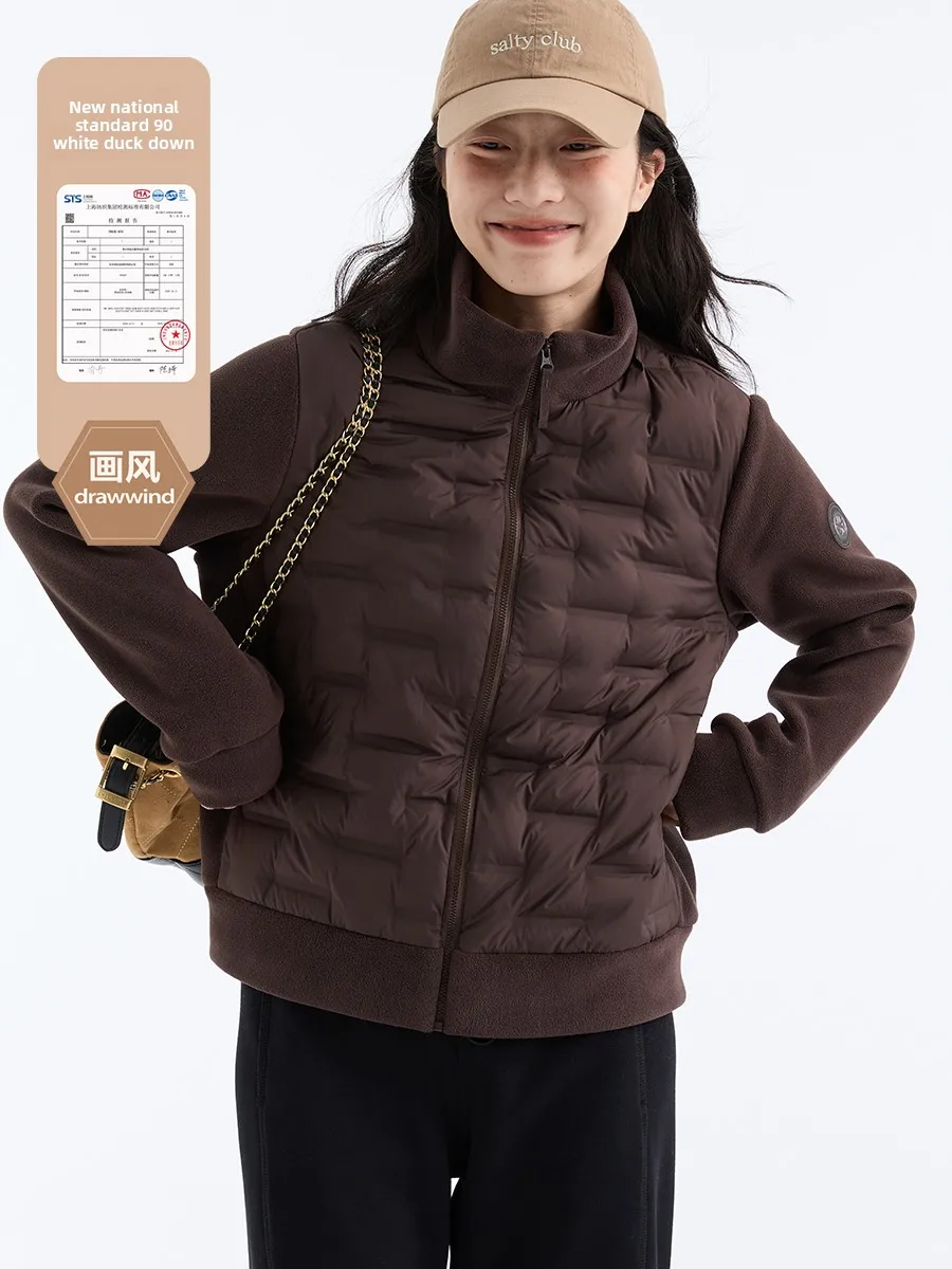 

Женский теплый топ Dwind Winter Down Jaet с воротником све Splicing Austere Velvet Couple Sle 90, гусиный пух