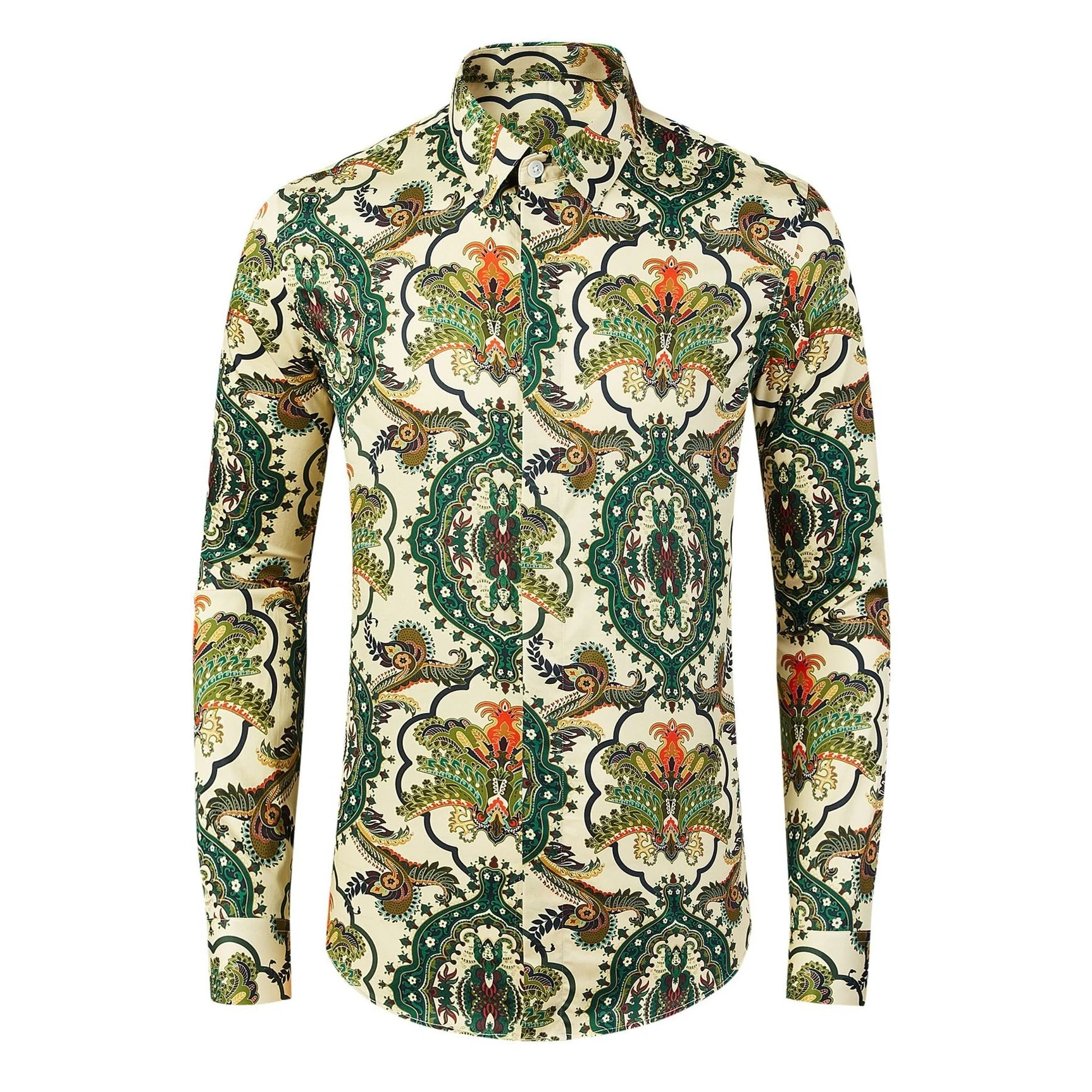 

Autumn Palace Style Printed Shirt for Men Cotton Long Sleeve Casual Shirts Slim Fit Social Party Banquet Stage Streetwear Shirt