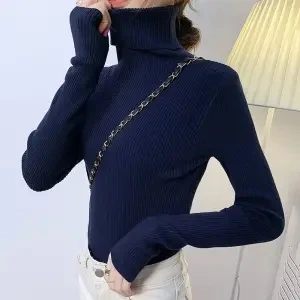 New 2022 Women Pullover Turtleneck Sweater Autumn Long Sleeve Slim Elastic Korean Simple Basic Cheap Jumper Solid Color Top