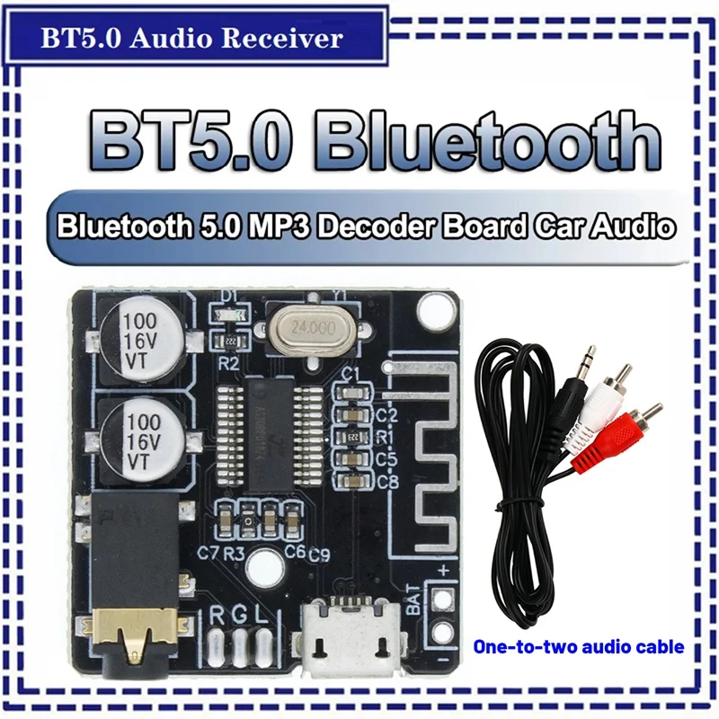 BT5.0 Audio Receiver+One-To-Two Audio Cable Parts MP3 Bluetooth Decoder Lossless Car Speaker Audio Amplifier Board Module