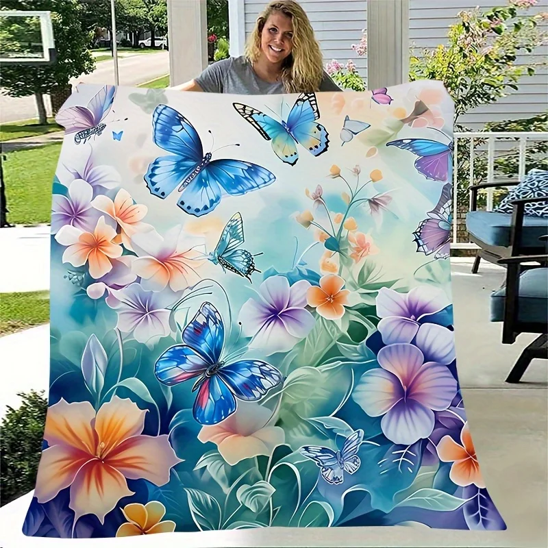 Vibrant Floral & Butterfly Print Throw Blanket Cozy Blanket for Sofa, Bed, Office & Travel - Perfect Gift for Friends & Family