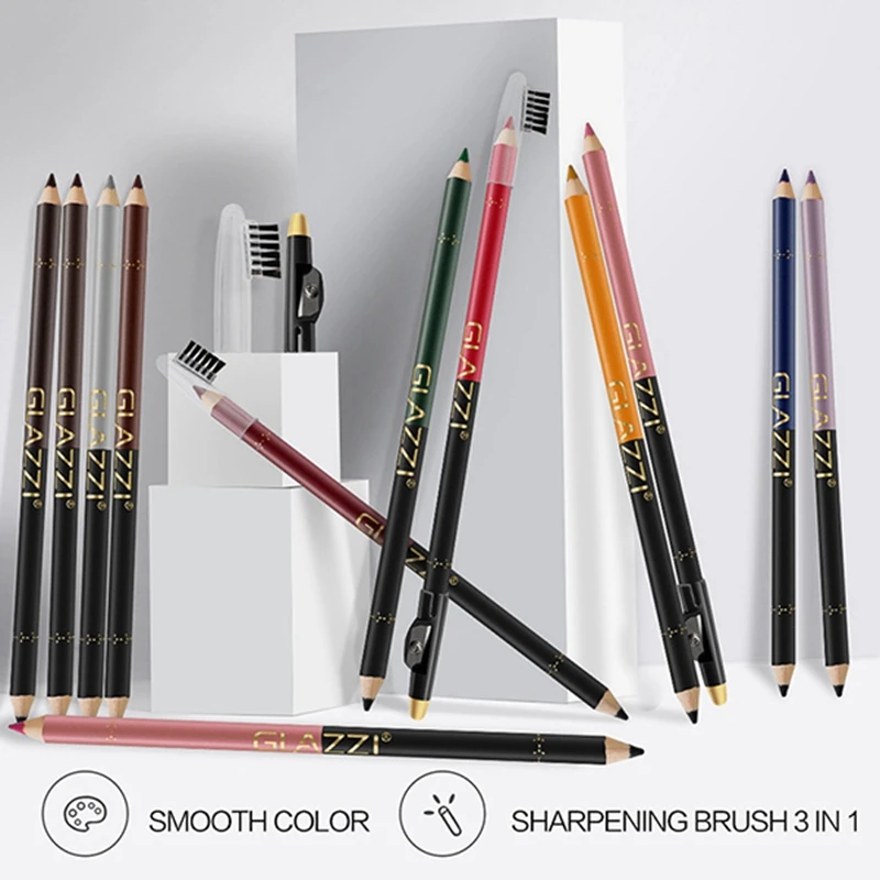 GLAZZI 12 Colors Long-Lasting Eye Liner Pencil Fashion Color Eyeliner Pen Blue Brown Black Eyeliner Pen