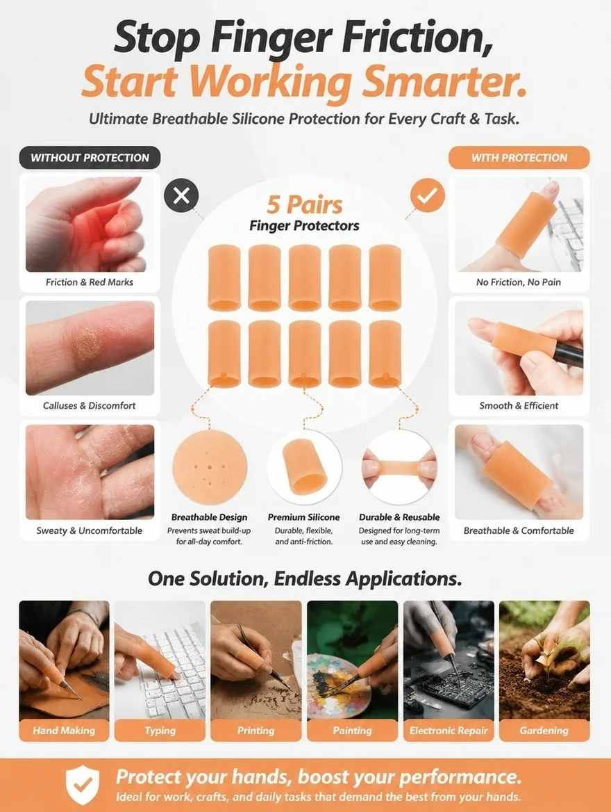 5Pairs Long-Lasting Silicone Finger Sleeves Anti-Wear Reusable Finger Protection Covers for Painting Typing Electronics